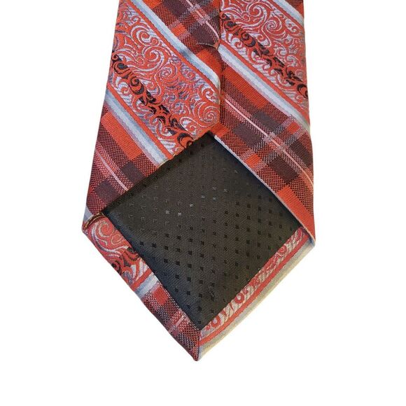 NWT Stacy Adams Mens Tie Necktie Designer Luxury Red Silver Striped Plaid - Picture 7 of 13